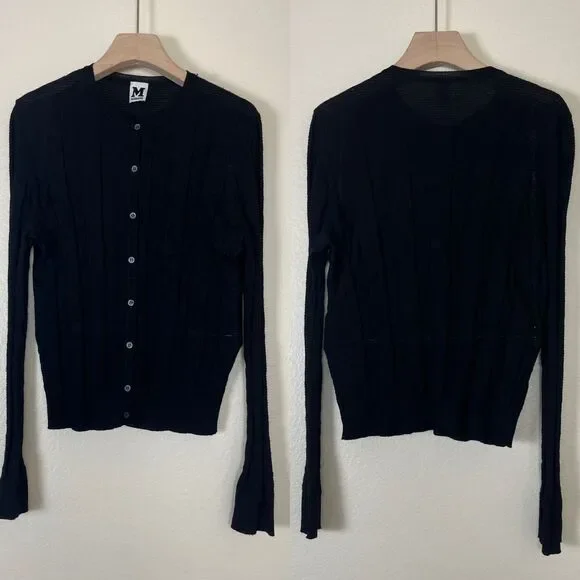 Missoni Women Size S Black Chevron Knit Cardigan Sweater Minimal Preppy Casual - Picture 6 of 16